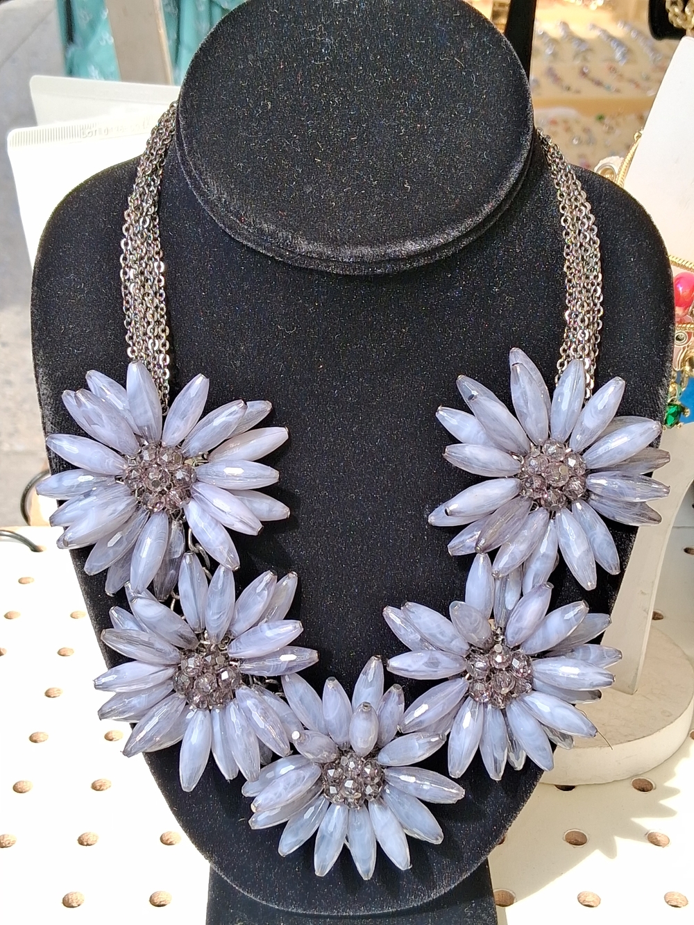 Statement Floral Bib Necklace - Light Lavender